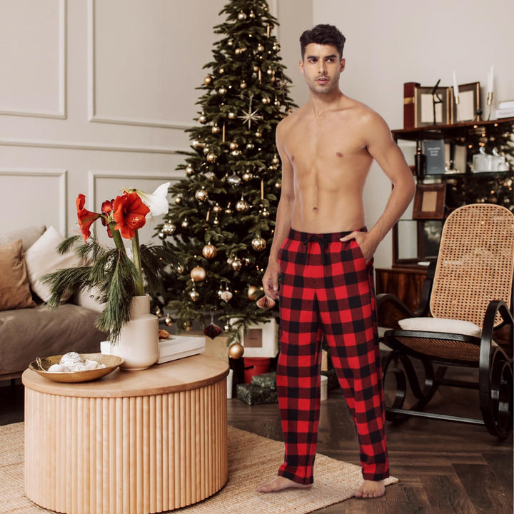 Schlafanzughose Herren, 100% Baumwolle Kariert Pyjamahose Dicke Flanell Schlafhose Weich Nachtwäsche