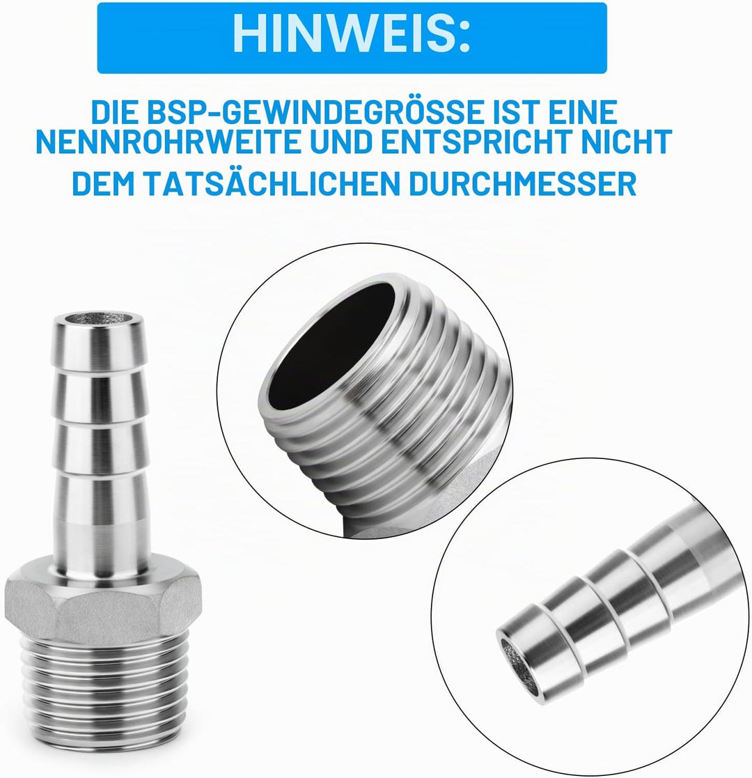ERGAOBOY 10 Stück 304 Edelstahl 6 MM OD Barb auf 1/2" BSP männlich Schlauch Barb, Kompression Fittin