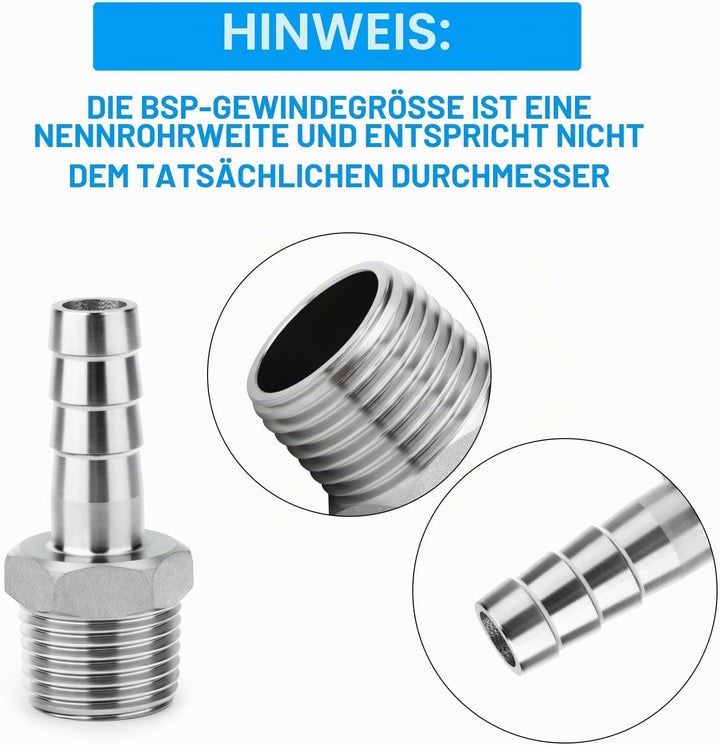ERGAOBOY 10 Stück 304 Edelstahl 6 MM OD Barb auf 1/2" BSP männlich Schlauch Barb, Kompression Fittin