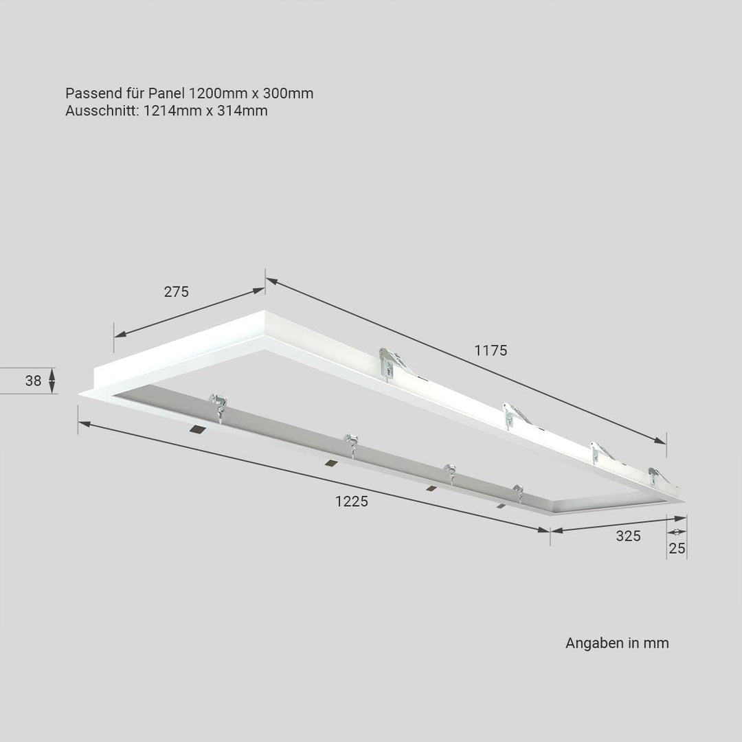 LongLife LED Panel Einbaurahmen 120x30cm weiss Deckeneinbau Montagerahmen für Rigipskartondecke, 120