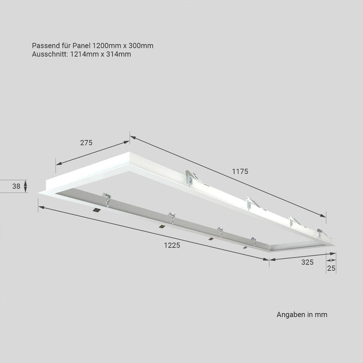 LongLife LED Panel Einbaurahmen 120x30cm weiss Deckeneinbau Montagerahmen für Rigipskartondecke, 120