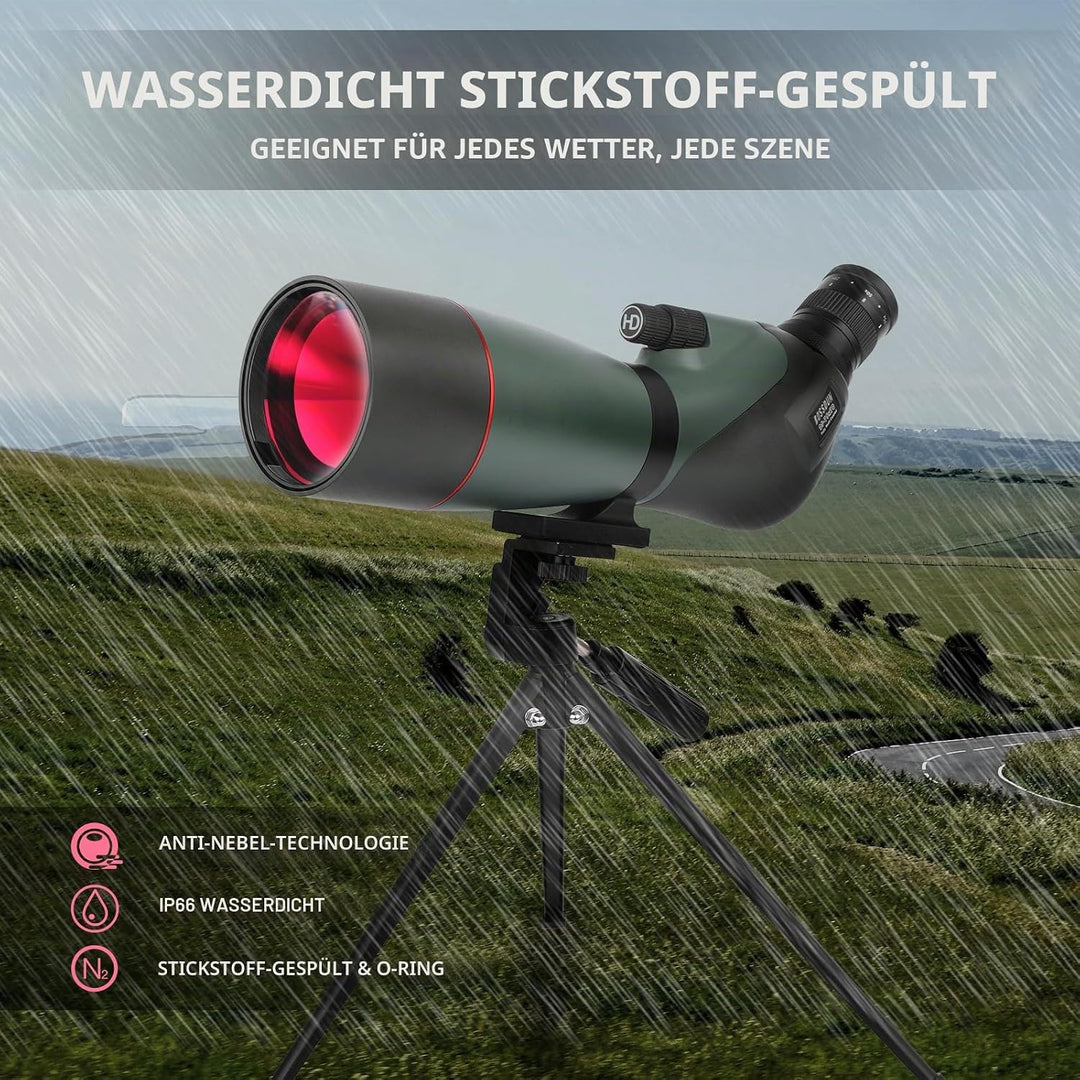 25-75x70 HD Spektiv Sportschützen mit Stativ- und Smartphone-Adapter, Zoom Bak4 Prism FMC Lens 45-Gr