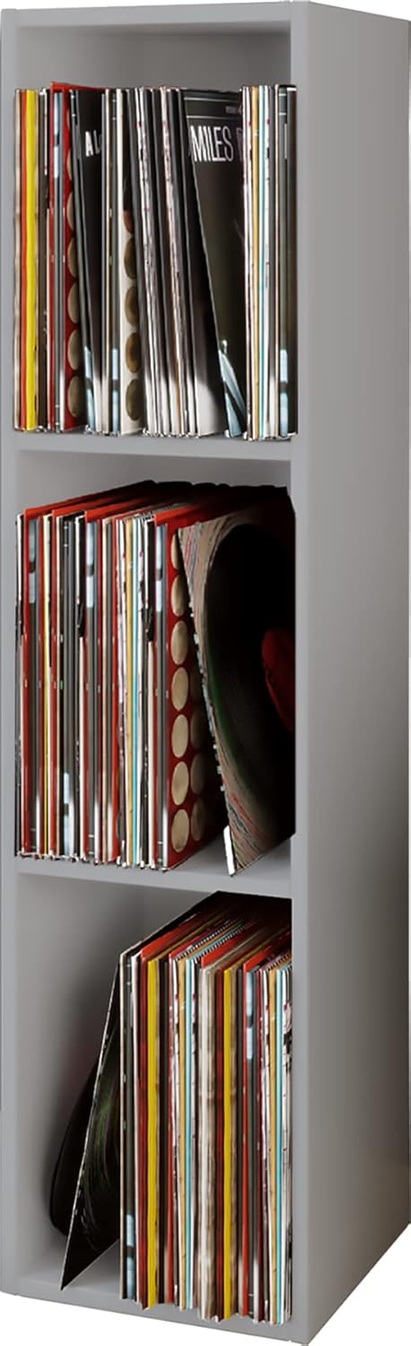 VCM Holz Schallplatten LP Stand Regal Archivierung Ständer Aufbewahrung Platto 3fach Grau, Grau