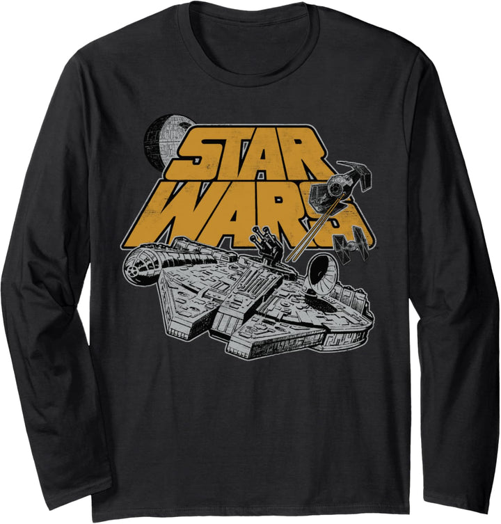 Star Wars Millennium Falcon Star Ship Chase Logo Poster Langarmshirt