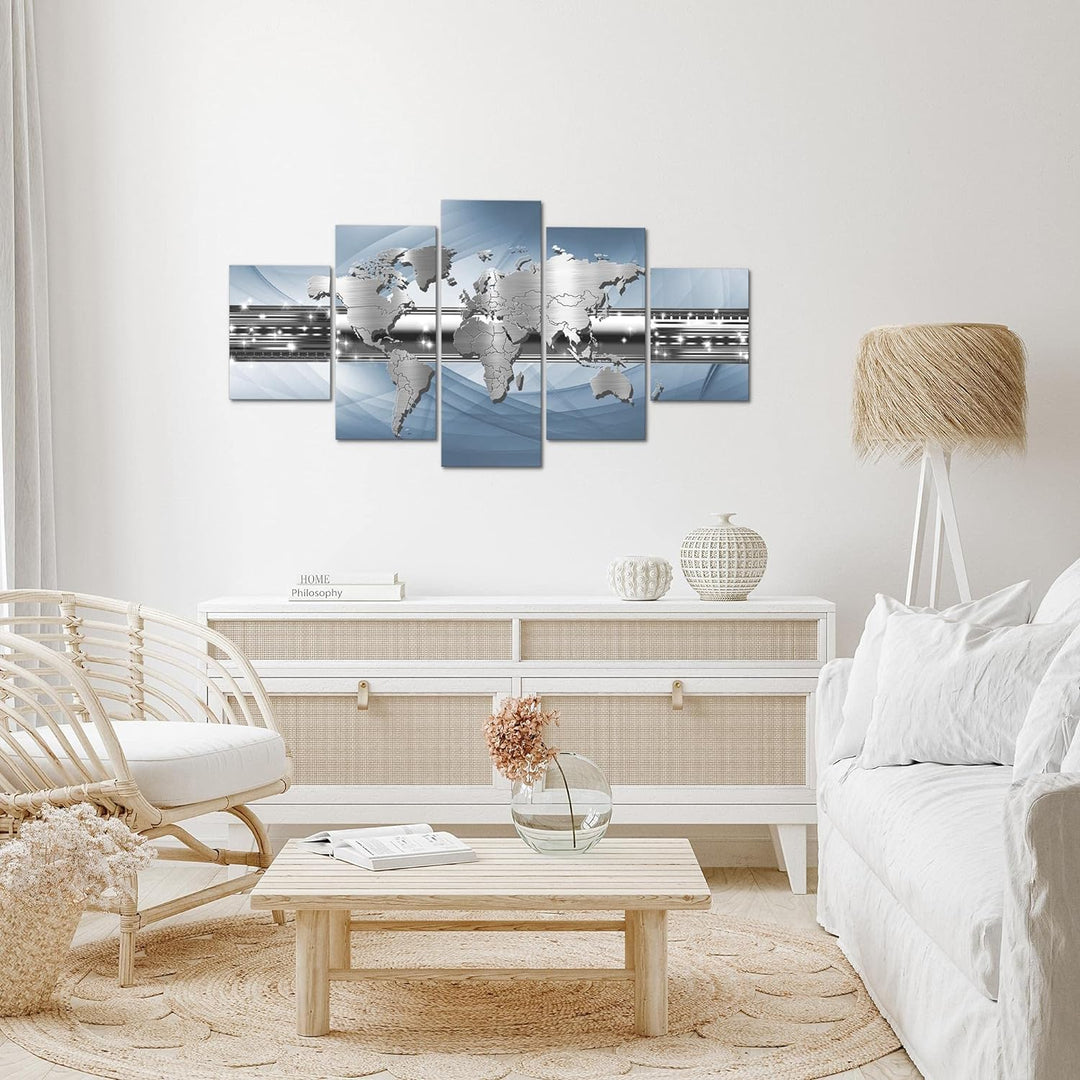 Runa Art Wandbilder Weltkarte 5 Teilig Bild auf Vlies Leinwand Deko Büro Wohnzimmer Abstrakt Ornamen