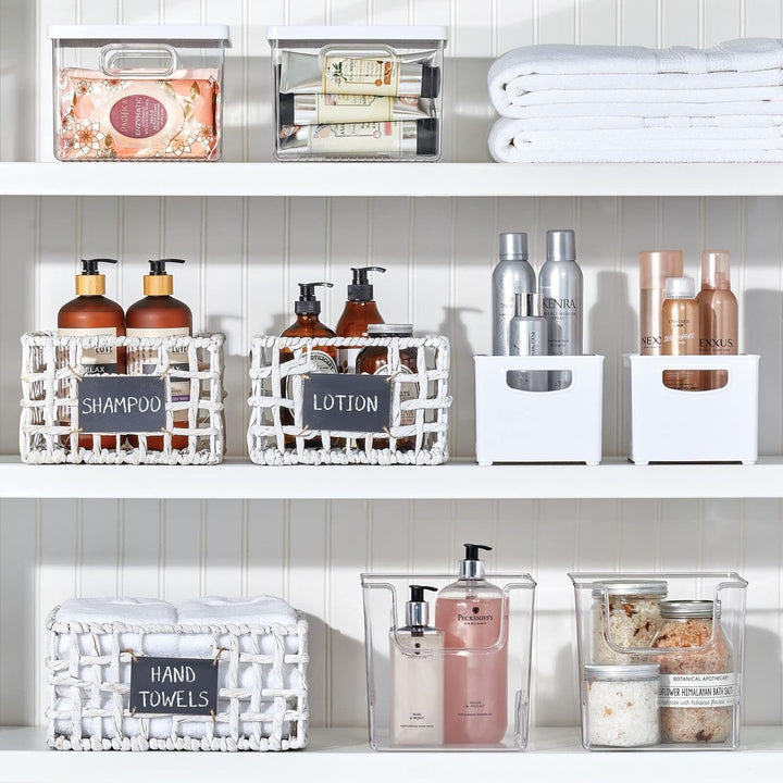 mDesign 2er-Set Badezimmer Organizer – praktische Aufbewahrungsbox aus Kunststoff mit Deckel – stape