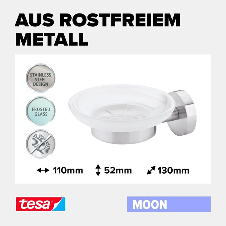 tesa Moon Seifenschale mit Wandhalterung, satiniertem Glas und verchromtem Edelstahl - zur Wandbefes