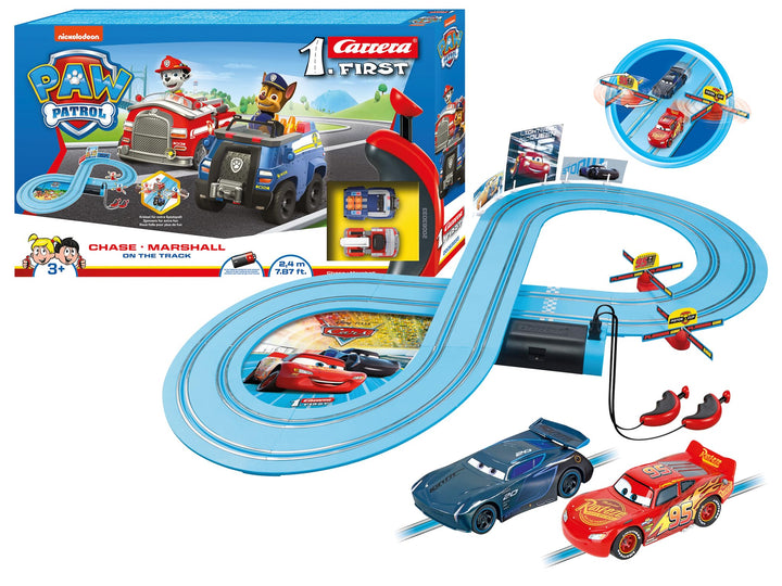 Carrera FIRST Disney Pixar Cars - Power Duell Autorennbahn für Kinder ab 3 Jahren I 2,4m Rennstrecke