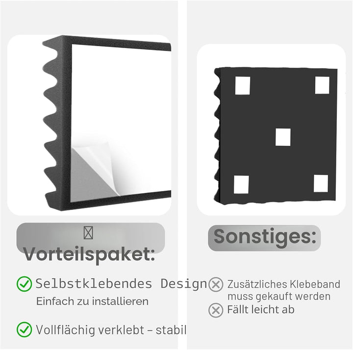 JBER 24 Stück Akustikpaneele Selbstklebend, Schallschutzplatten 30 x 30 x 3 cm, Hochdichte Akustiksc
