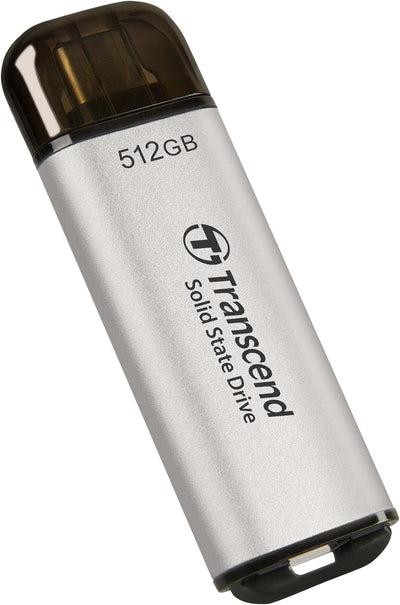 Transcend Portable SSD ESD300S 512GB USB Typ-C 10 Gbit/s PS4/PS5-kompatibel, Silber – TS512GESD300S