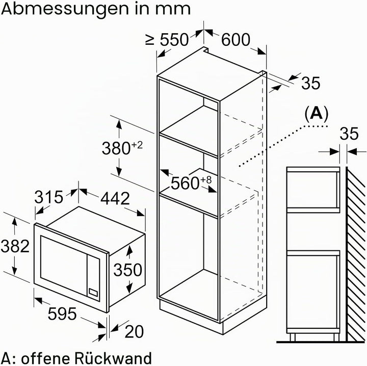 Bosch Elettrodomestici BEL623MB3 Serie 2 Einbaumikrowelle, 60 x 38 cm, schwarz
