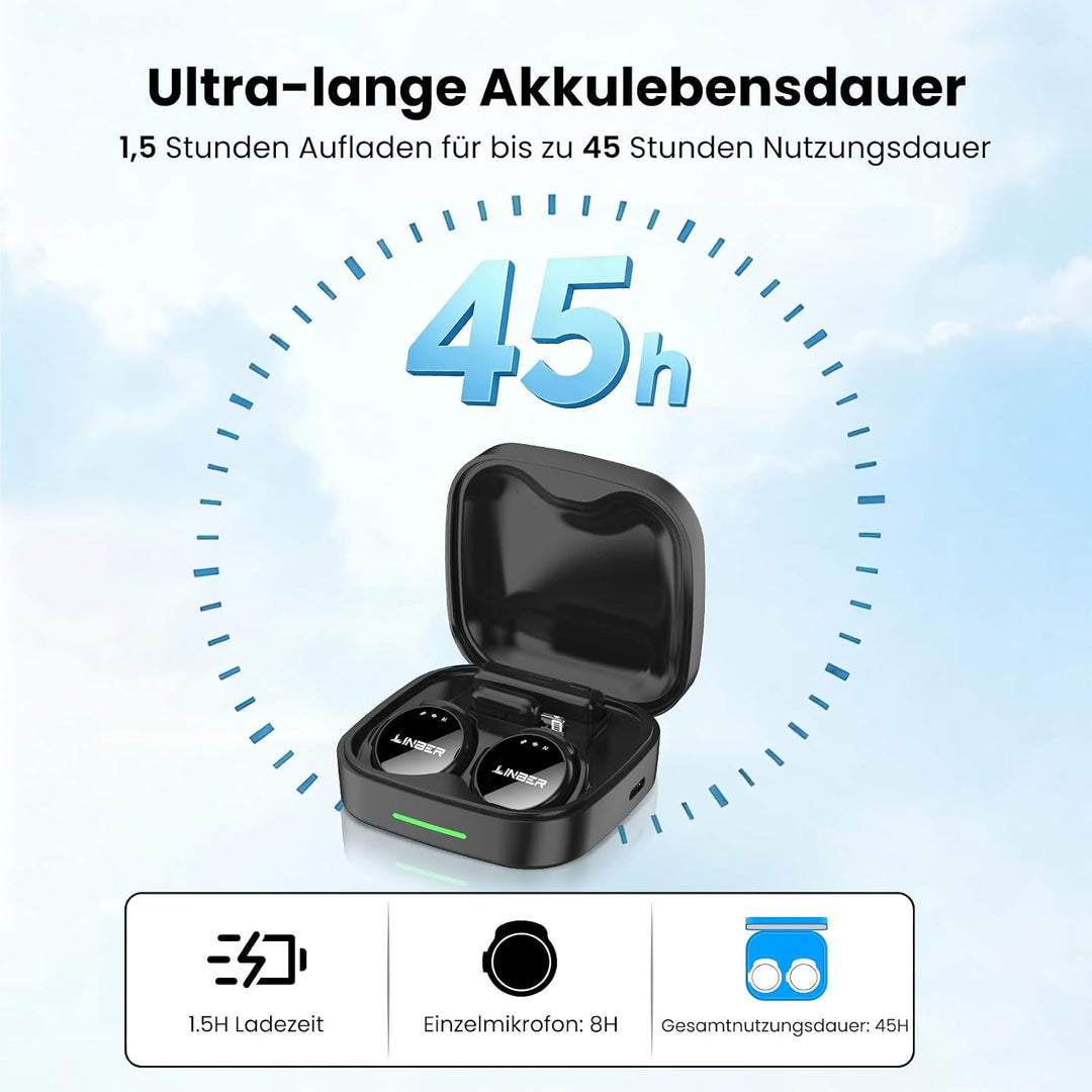 Drahtloses Ansteckmikrofon für iPhone, magnetisches Mini-Mikrofon | KI-Geräuschunterdrückung, Plug &amp;