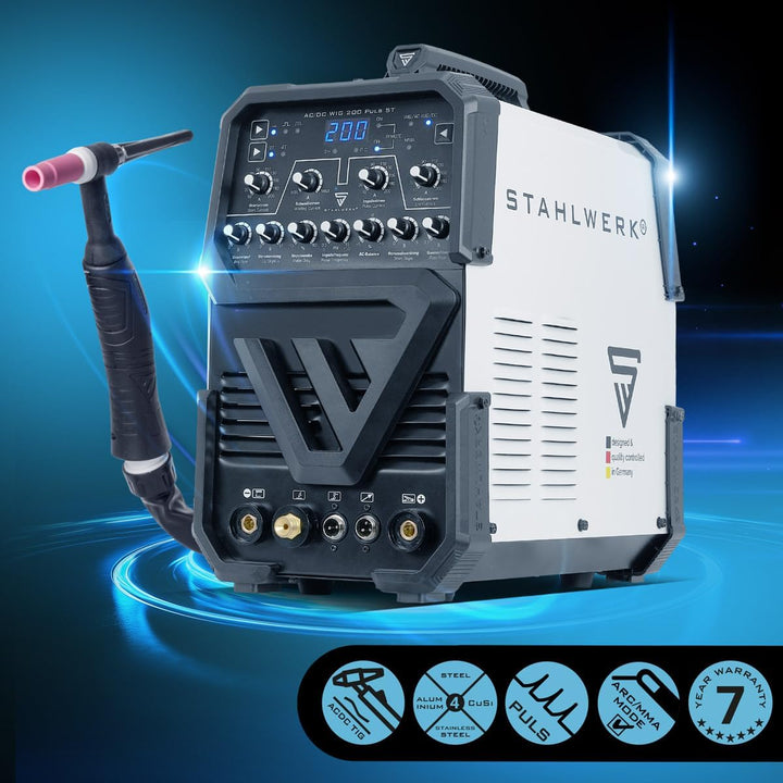 STAHLWERK Schutzgasschweissgerät AC/DC WIG 200 Puls ST – IGBT-Inverter mit AC-Modus, MMA (E-Hand/ARC