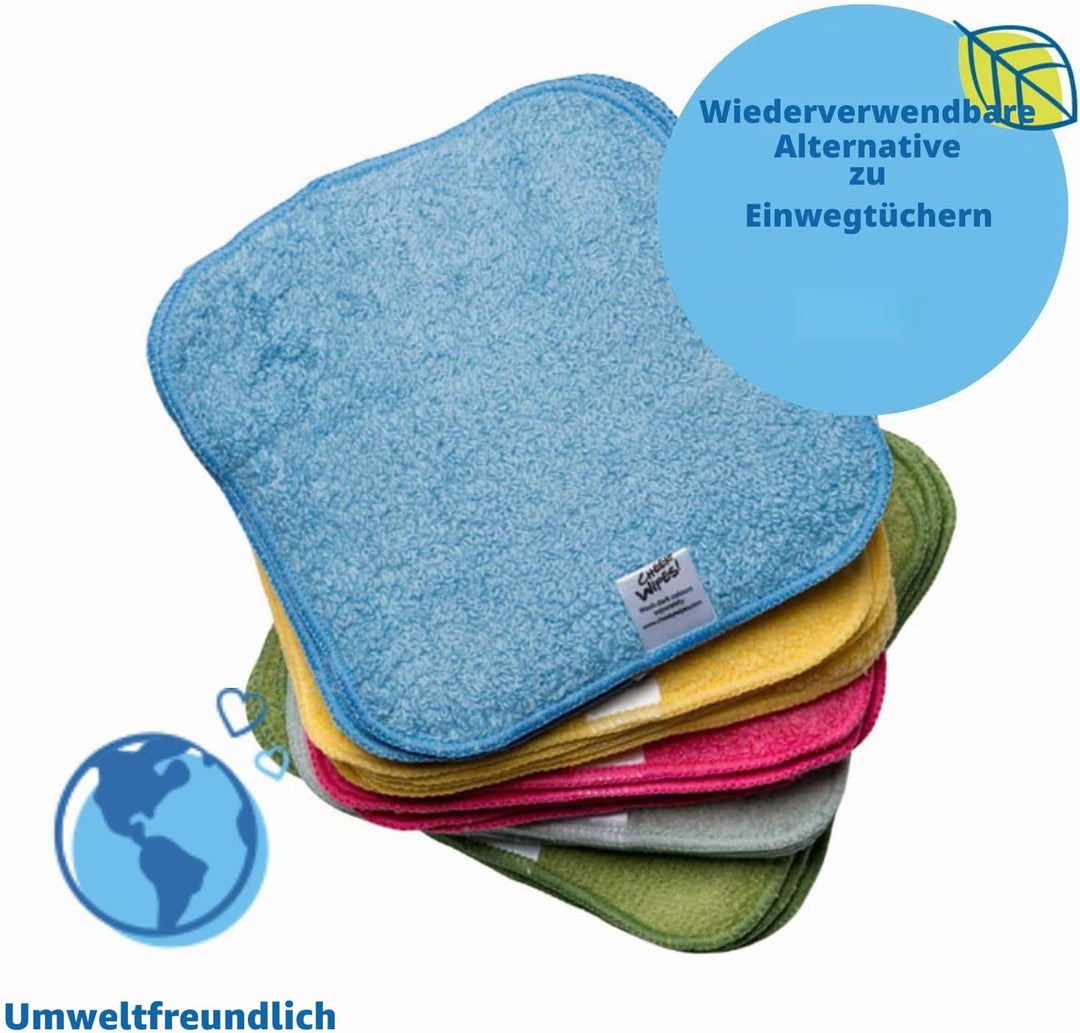 Frottee-Waschlappen mit Baumwolle, Regenbogenfarben, Set mit 25 Stück, waschbar, wiederverwendbar, B