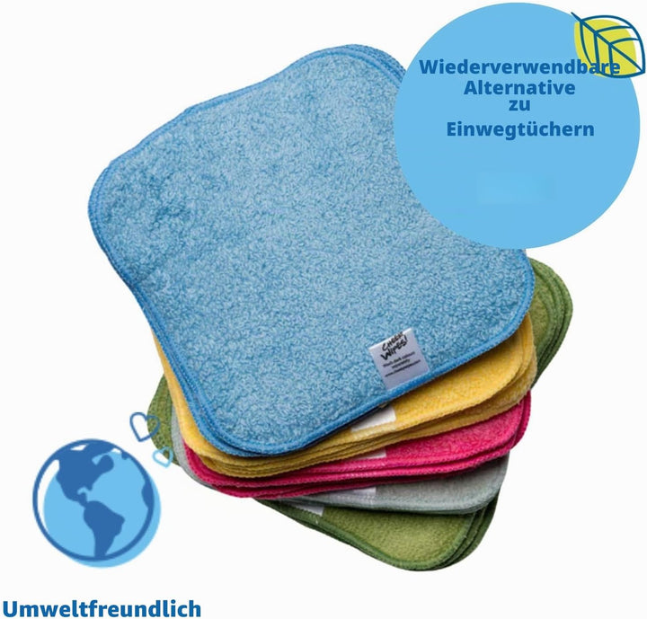 Frottee-Waschlappen mit Baumwolle, Regenbogenfarben, Set mit 25 Stück, waschbar, wiederverwendbar, B