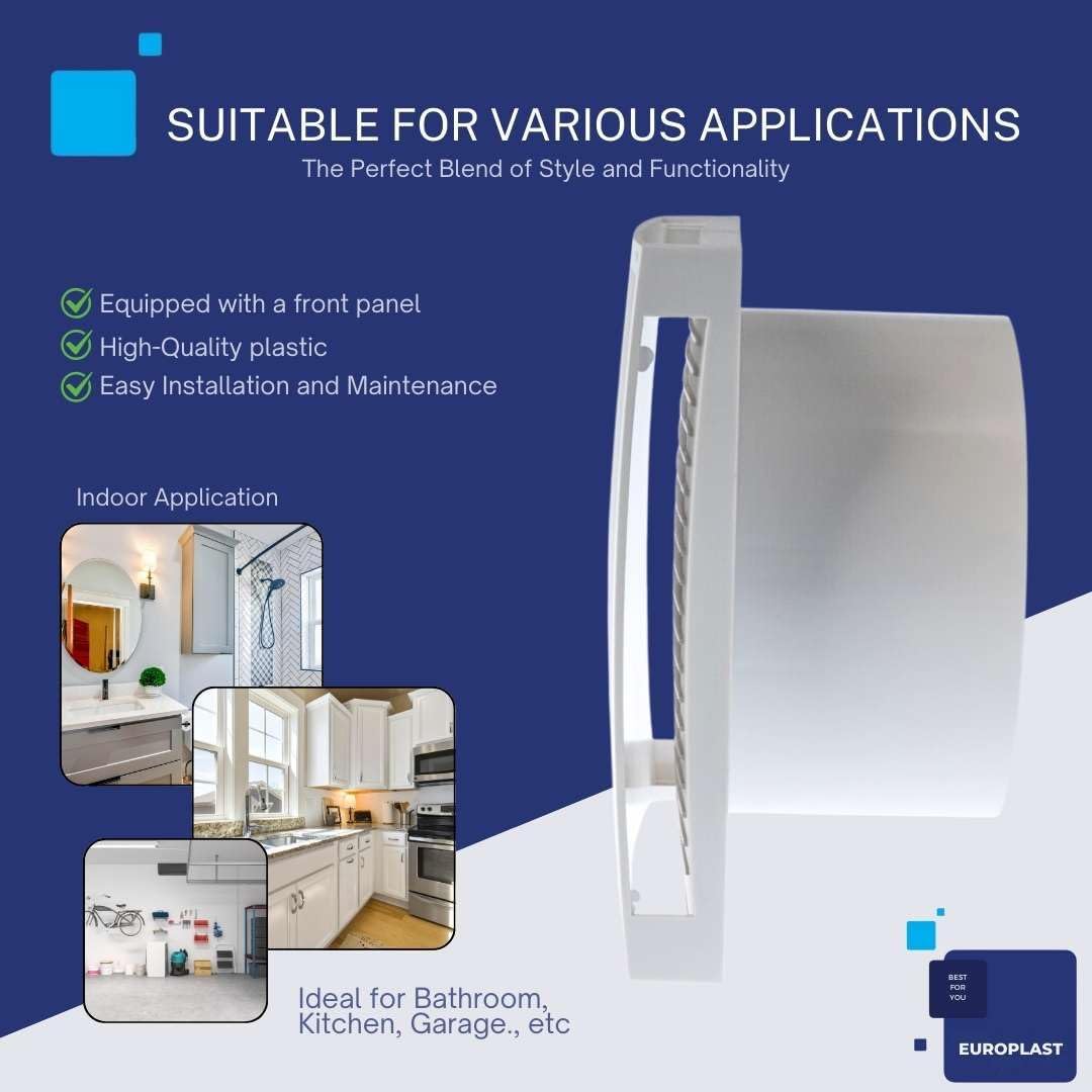 EUROPLAST Ø 150mm Bad-Lüfter mit Feuchtesensor und Timer - mit Weiss Front, Leise Ventilator Ø 150mm