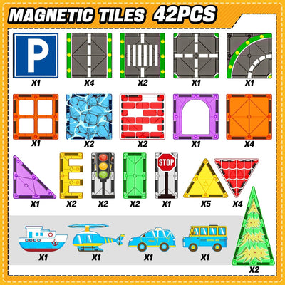 Magnetische Bausteine Strassen-Set mit Auto Magnetspiel Magnete Kinder Ausfahrbarem Magnetbausteine