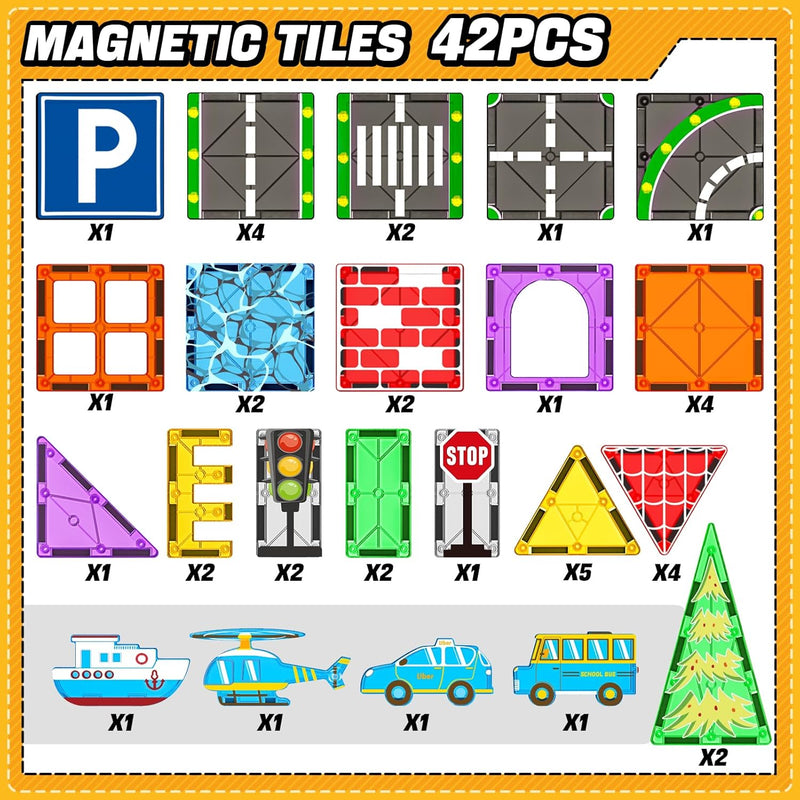 Magnetische Bausteine Strassen-Set mit Auto Magnetspiel Magnete Kinder Ausfahrbarem Magnetbausteine