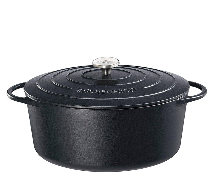Küchenprofi Gusseisen Bräter mit Deckel, schwarz, 33 cm, Schmortopf, Auflaufform, Dutch Oven, Brotba