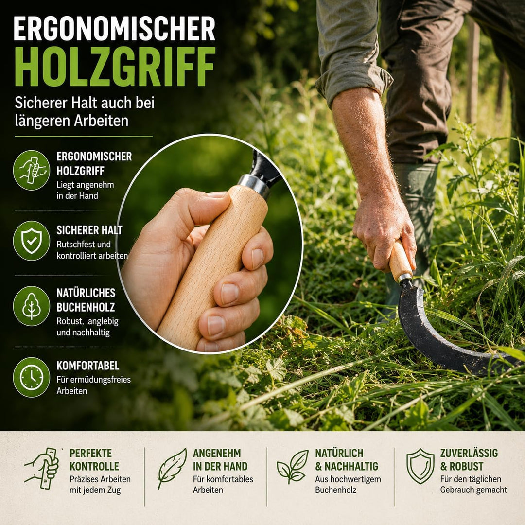 Set Hochwertige Sichelsensen mit Wetzstein, Scharf Sickle, 35 cm Handsensen, kleine Sensen, Trimmer,