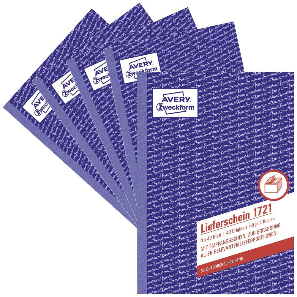 AVERY Zweckform 1721-5 Lieferschein mit Empfangsschein (A5, 3x40 Blatt, selbstdurchschreibend mit fa