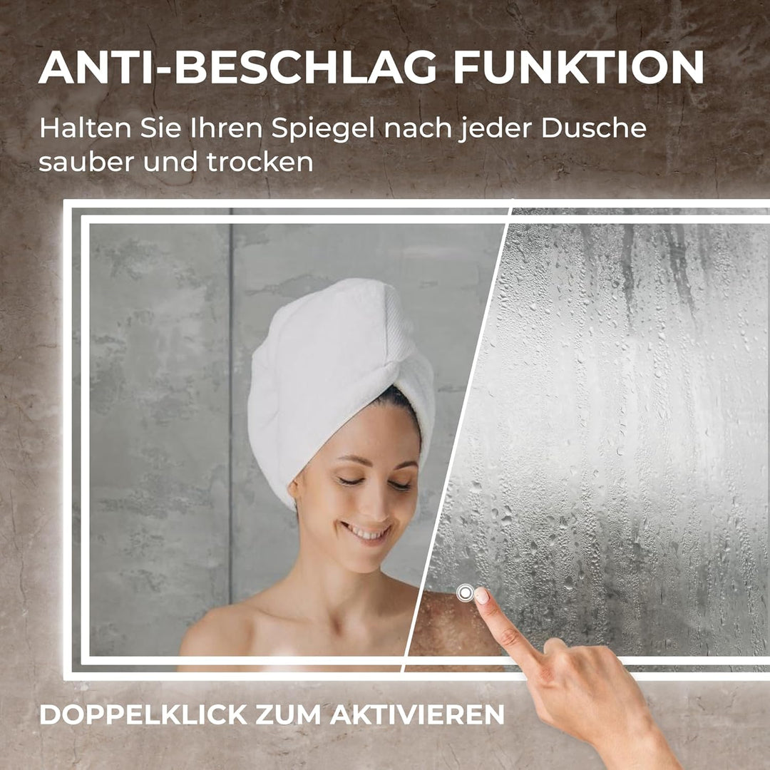 BR Bringer LED Badspiegel - 100x60 cm - Badezimmerspiegel mit Beleuchtung und Anti-Beschlag Funktion