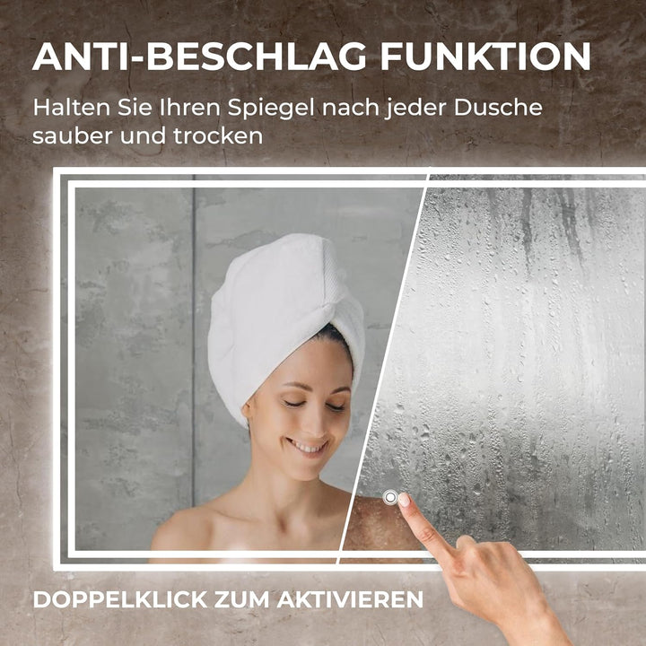 BR Bringer LED Badspiegel - 100x60 cm - Badezimmerspiegel mit Beleuchtung und Anti-Beschlag Funktion