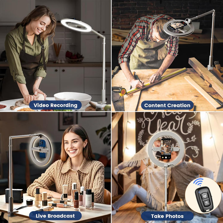 AIXPI Ringlicht mit Stativ, 10 Zoll Overhead Stativ Handy with Ring Light, 3 Lichtfarben ringleuchte