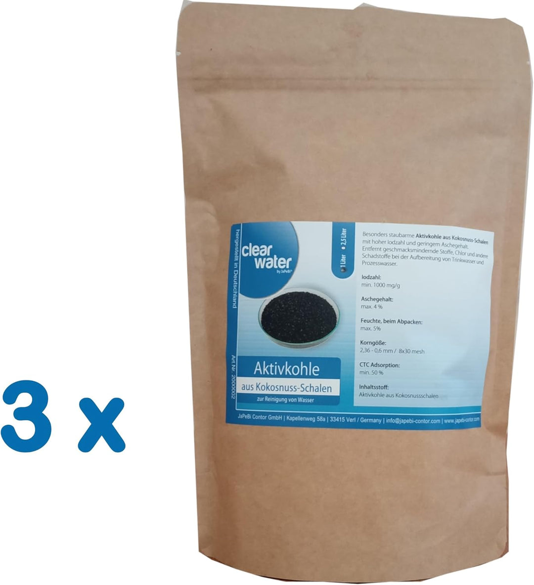 3L / 1,5kg Aktivkohle Granulat aus Kokosnussschalen, 8x30 mesh – Hochwertige Filterkohle zur Wasserr