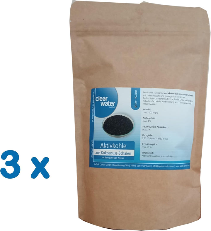 3L / 1,5kg Aktivkohle Granulat aus Kokosnussschalen, 8x30 mesh – Hochwertige Filterkohle zur Wasserr