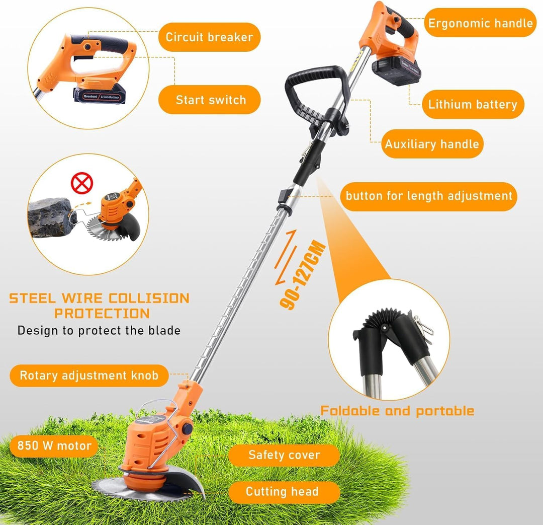 Rasentrimmer mit Akku 21V, Klappbarer Akku Freischneider mit 4.0AH Batterien, Akku Rasentrimmer & Ra