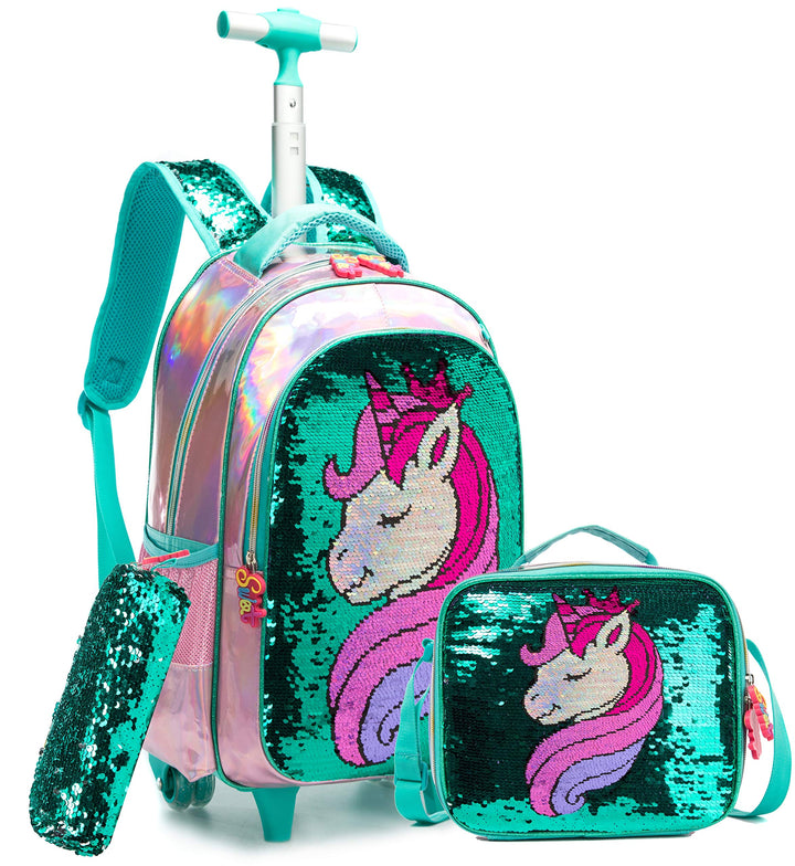 HTgroce Kinder Rollrucksack Schultaschen für Mädchen College Student Reise Reise Schule Kinder, Klei