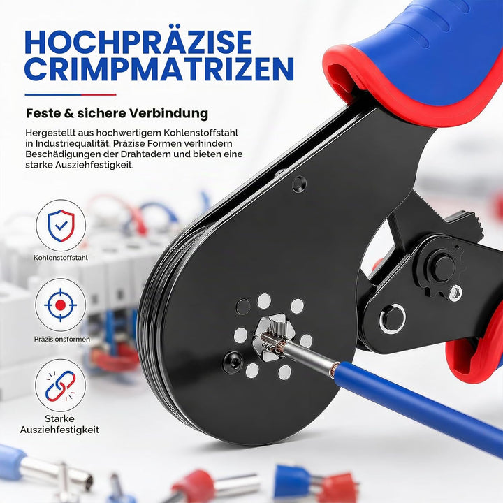 Crimpzangen, 0.08-16mm² Hexagonal Ferrule Crimpzange, AWG 30-5 Selbstjustierbare Ratsche Ferrule Ter