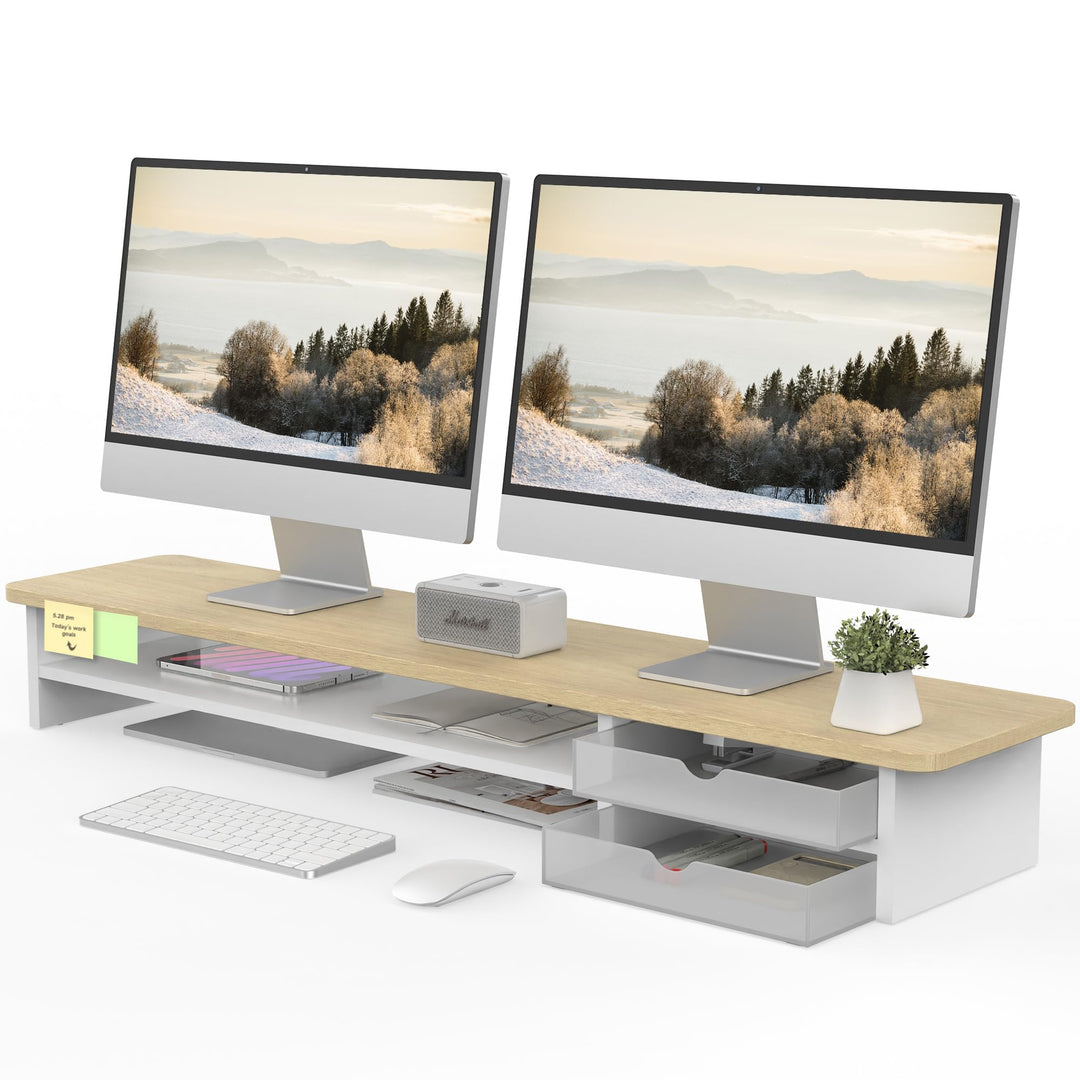 Fenge Dual Monitorständer Riser mit 2 Acryl Schubladen 108cm Grosse Computer Bildschirmständer für P
