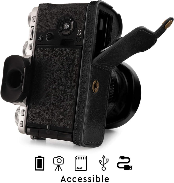 MegaGear MG1923 Ever Ready Kameratasche aus Echtleder, für Fujifilm X-T4, Schwarz, Schwarz