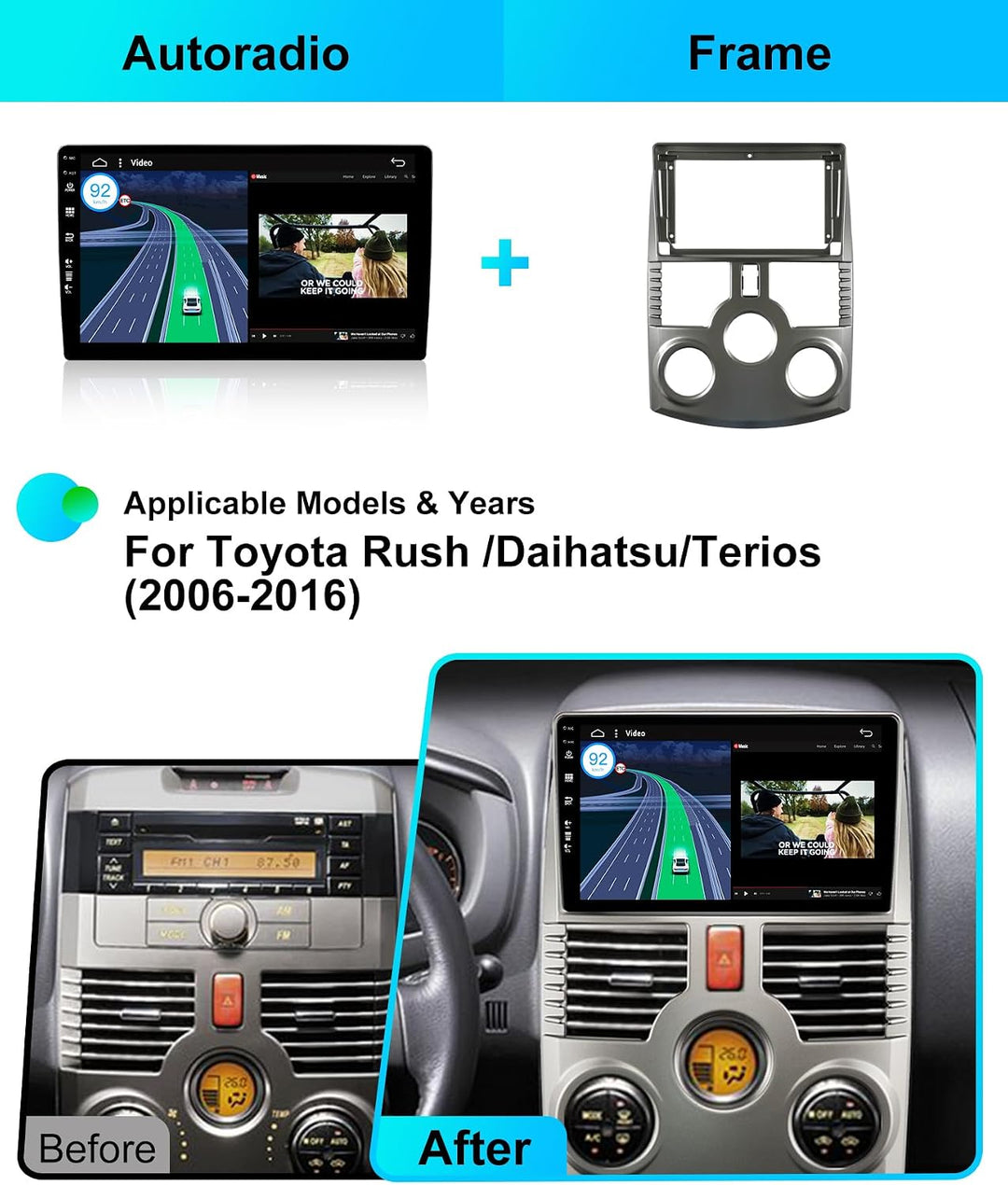 [2G+64G] 9 Zoll Autoradio für Toyota Rush/Daihatsu/Terios (2006-2016) GPS Navigation - CarPlay Andro