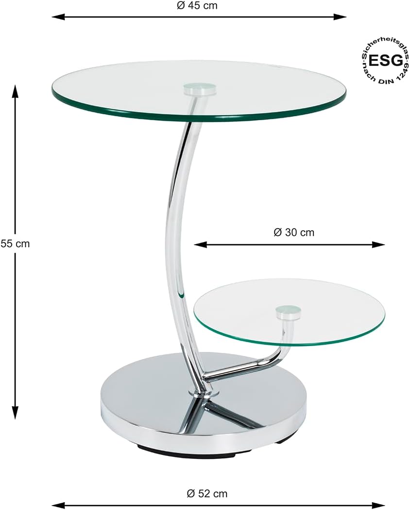HAKU Möbel Beistelltisch, Metall, chrom, Ø 52 x H 55 cm 56 x 50 x 55 cm Chrom, 56 x 50 x 55 cm Chrom