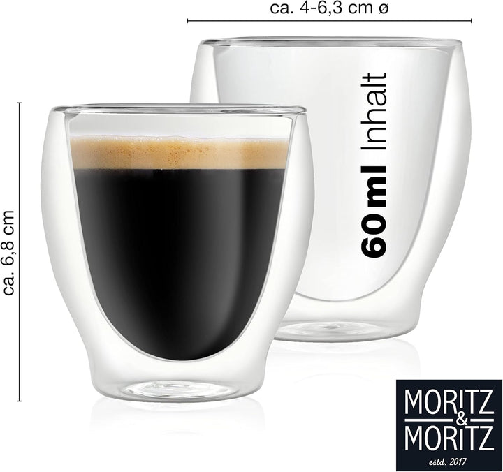 Moritz & Moritz Barista Milano 6 x 60 ml Espressogläser Doppelwandig - Espresso Tassen Set aus Glas