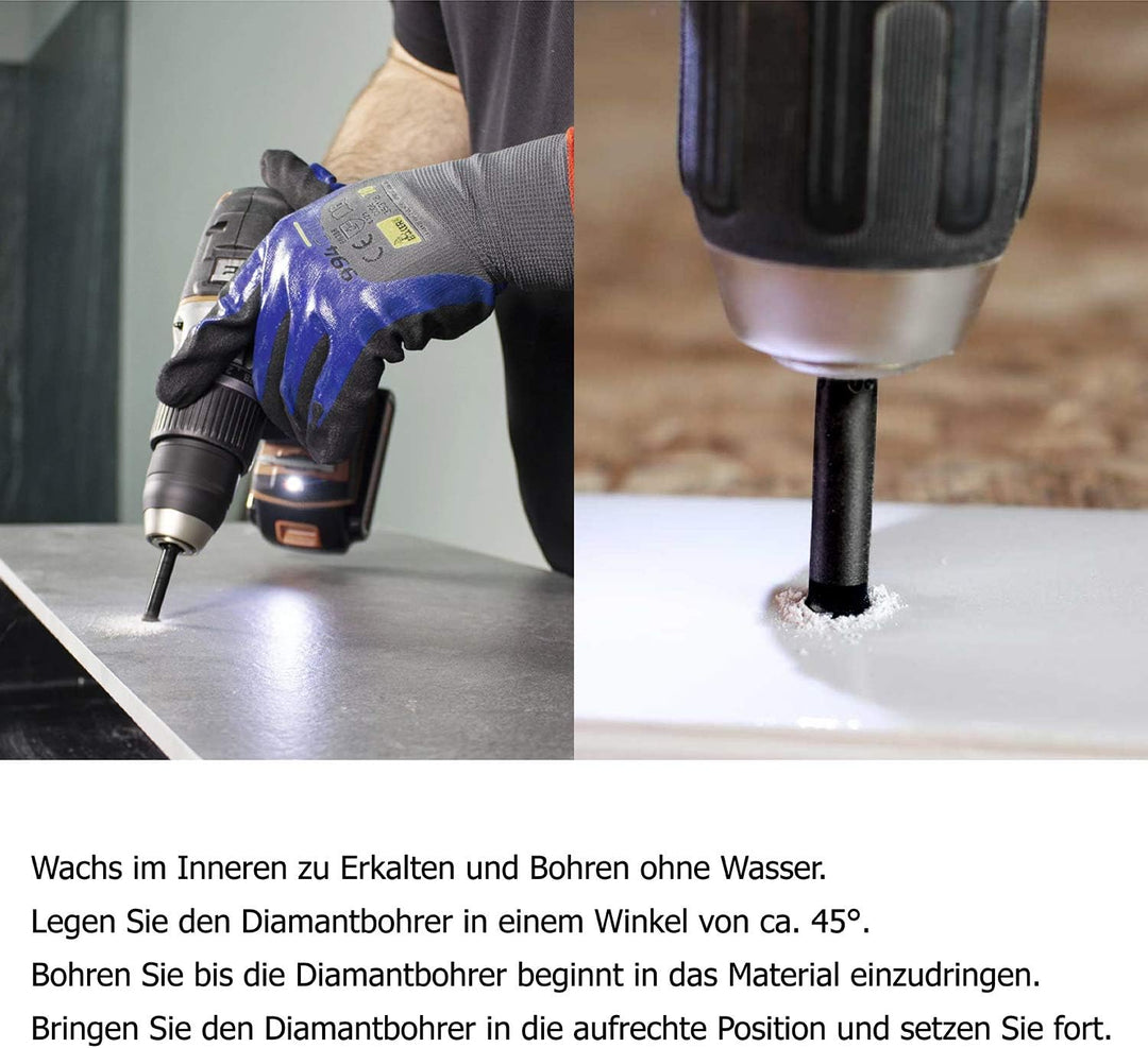GRAFF Diamantbohrer Fliesenbohrer Set 6 I 8 I 10 mm für Fliesen Glas Кeramik Granit Stein - Feinstei