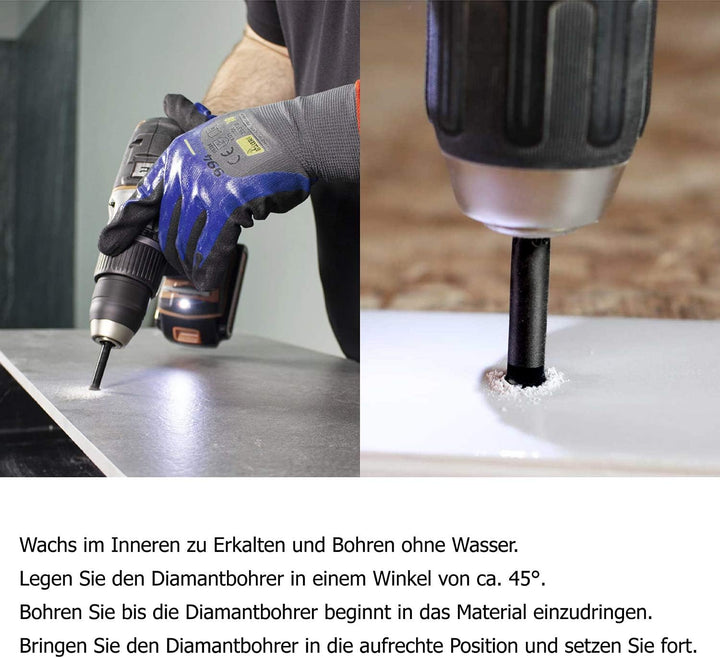 GRAFF Diamantbohrer Fliesenbohrer Set 6 I 8 I 10 mm für Fliesen Glas Кeramik Granit Stein - Feinstei
