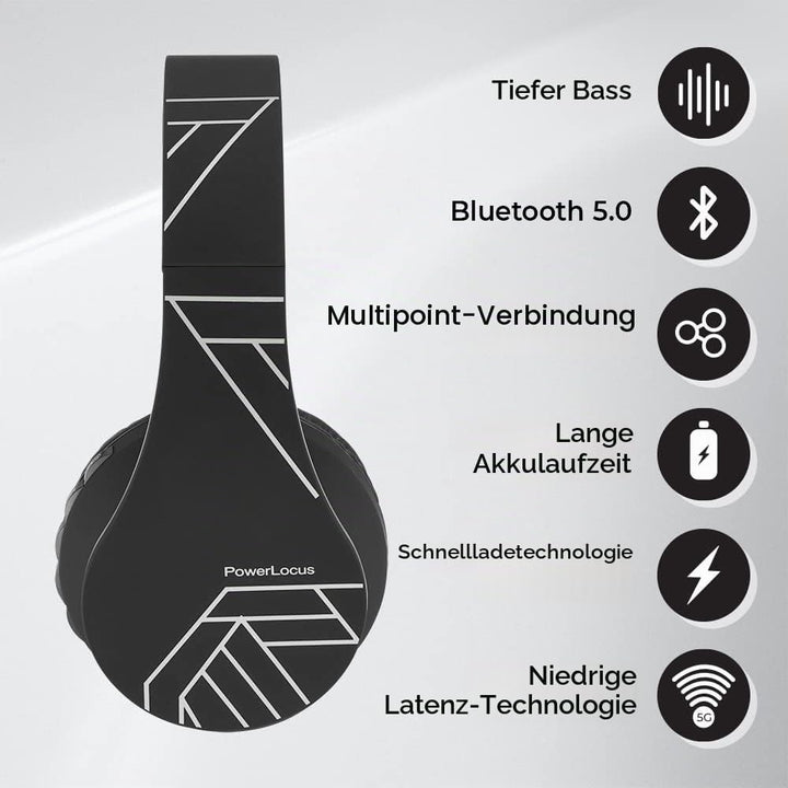PowerLocus Kabellose Kopfhörer Over Ear, Kopfhörer Bluetooth mit Mikrofon, Faltbar, weiche Ohrpolste