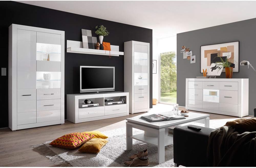 Lomadox Sideboard in weiss Hochglanz Breite: 164cm inkl. LED-Glaskantenbeleuchtung