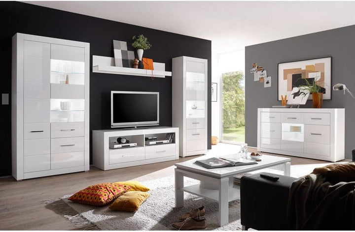 Lomadox Sideboard in weiss Hochglanz Breite: 164cm inkl. LED-Glaskantenbeleuchtung