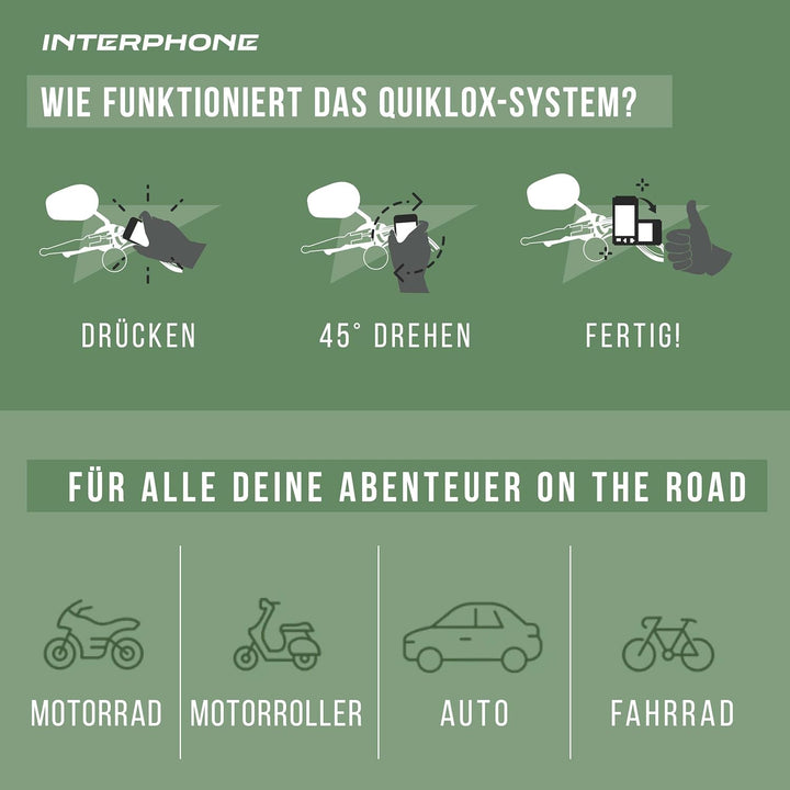 INTERPHONE - Universelle Smartphone-Halterung (3,5" bis 7,5") für QUIKLOX Modularsystem - Motorrad-H