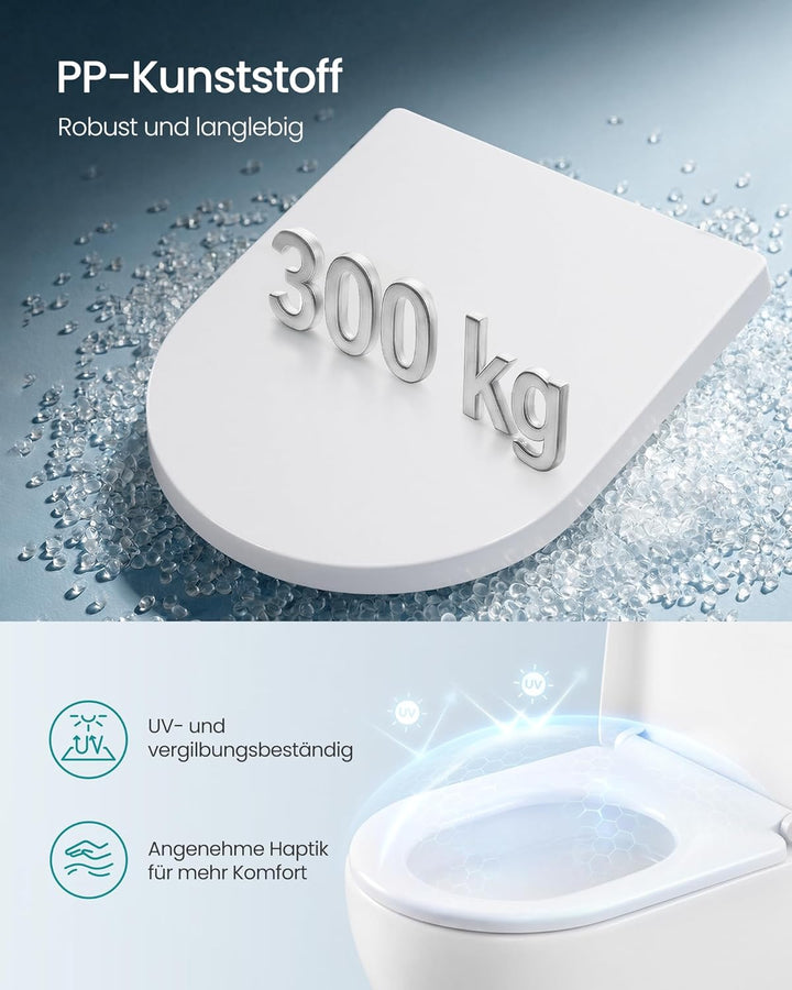 SONGMICS Toilettendeckel, lange D-Form, WC-Sitz mit Absenkautomatik, Griff, Toilettensitz abnehmbar,