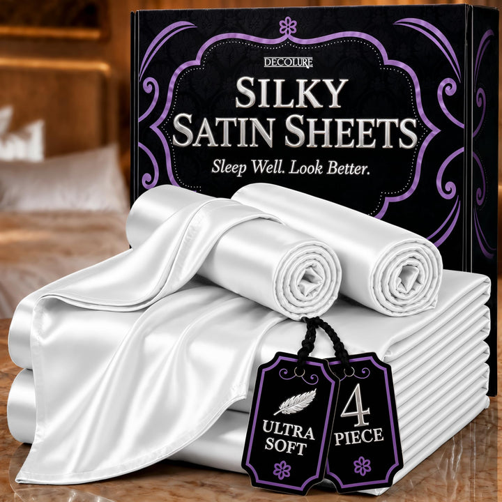 Satin-Bettlaken, Queen-Size-Grösse (4 Stück, 5 Farben), seidiges Satin-Bettwäsche-Set mit 2 Kissenbe