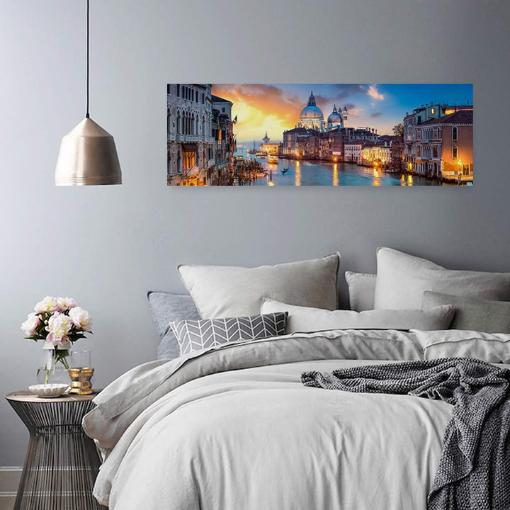 Feeby. Leinwandbild, Bilder, Wand Bild, Wandbilder, Kunstdruck 120x40 cm, Grand Canal, VENEDIG, Arch
