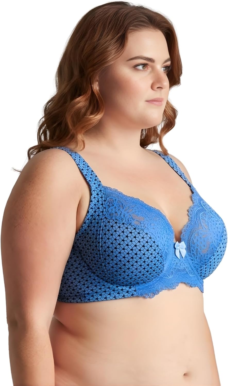 Curve Muse Übergrösse Ungefüttert Bügel Spitzen-BH mit gepolsterten Schultergurten-2er Pack 75B Blau