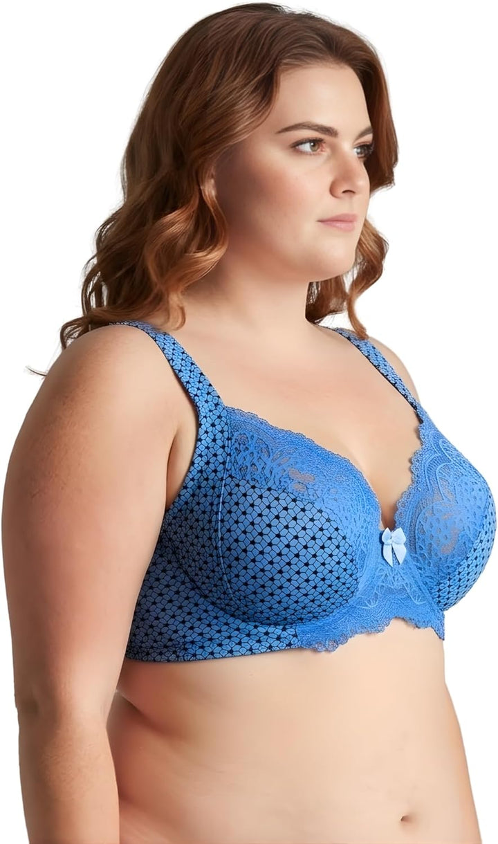Curve Muse Übergrösse Ungefüttert Bügel Spitzen-BH mit gepolsterten Schultergurten-2er Pack 75B Blau