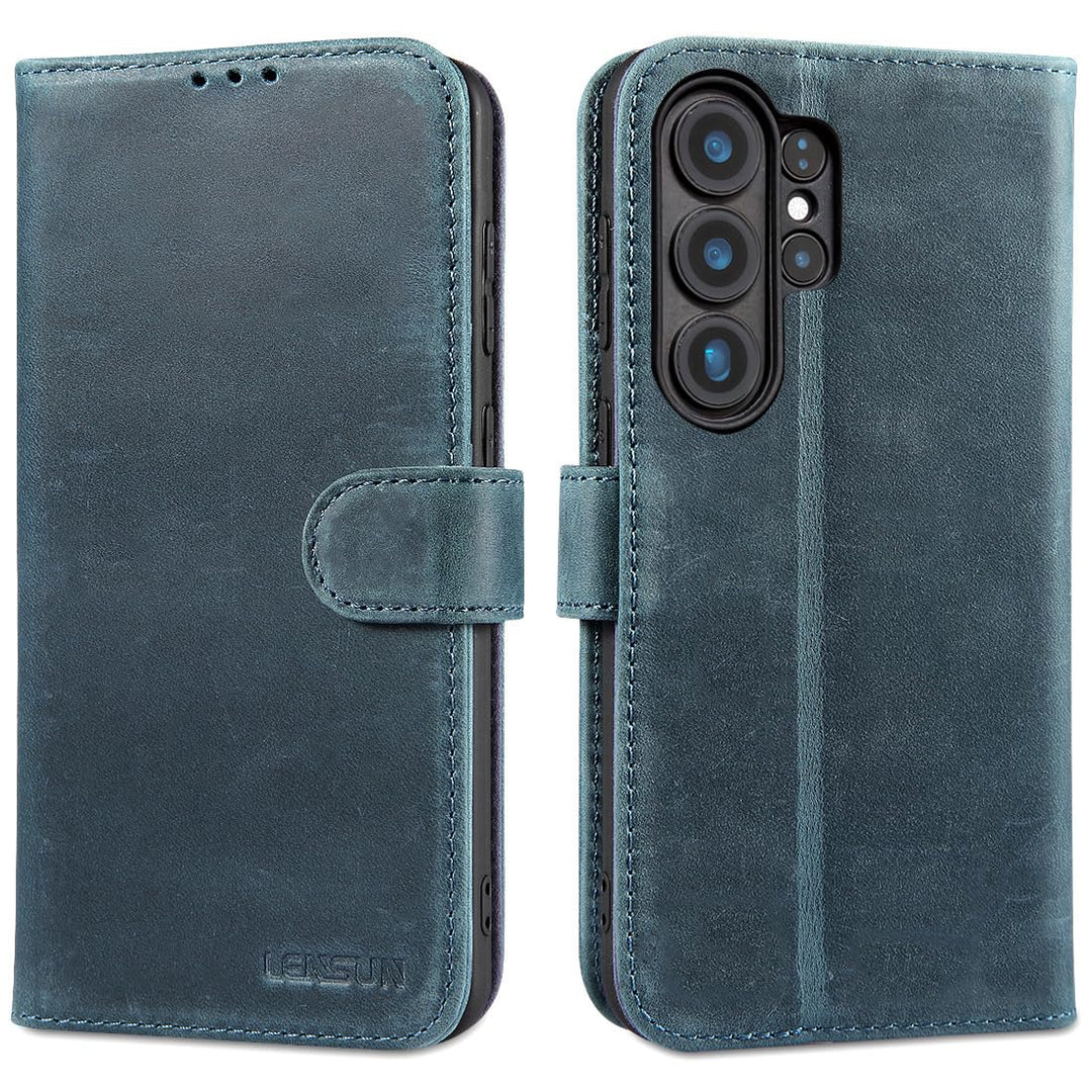 LENSUN Echtleder Handyhülle für Samsung Galaxy S26 Ultra, Leder Hülle [Bookstyle][RFID Schutzhülle][